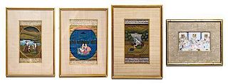 A Collection of Four Persian Paintings, Height of largest 8 1/4 x width 5 inches.