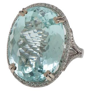 Aquamarine and Diamond Ring in 14 Karat White Gold 