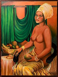Miguel Ordoqui "Woman with Fruit" Contemporary Oil