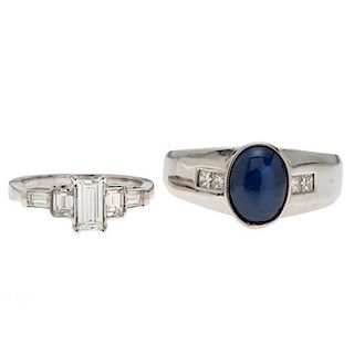 A.G.L. Certified Natural Sapphire Ring with Diamonds PLUS an Emerald Cut Diamond Ring 
