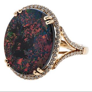 Black Opal and Diamond Ring  