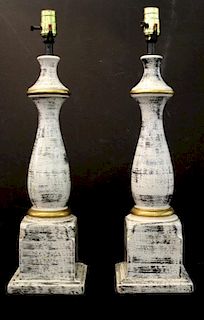 Porcelain Faux Bois Glazed Table Lamps Pair