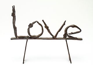 Modern Bronze "Love" Figural Tabletop Sculpture