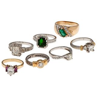 A Group of Seven Rings with Diamonds and Color 
