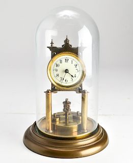 Mantel Brass Clock with Glass Cloche Dome