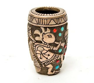 Native American Sterling Turquoise & Coral Vase