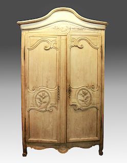 French Provincial Carved Wood Armoire / Bar
