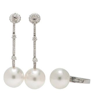 Pearl and Diamond Ring and Earrings 