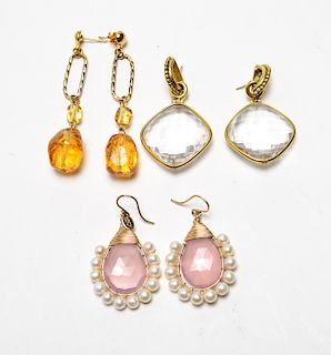 Gold-Tone Quartz Pearls Faux-Amber Earrings Group