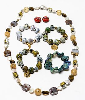 Hardstone MOP & Glass Bracelets Necklace Earrings