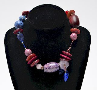 Designer Jewelry Hardstone Glass & Wood Necklace