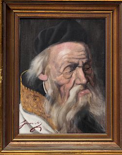 Guszich Judaica Portrait of a Rabbi Oil