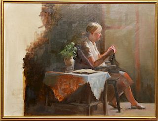 Enid C. Osborne Woman Knitting Oil on Canvas