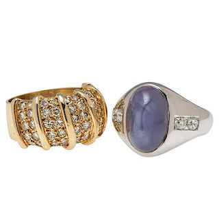 Ring in 18 Karat Yellow Gold with Diamonds PLUS a Ring with a Lavender Star Sapphire with Diamonds  