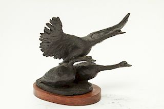"Three Geese" Patinated Bronze Sculpture