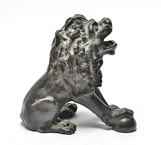 Lion w Wide Open Mouth Bronze Sculpture