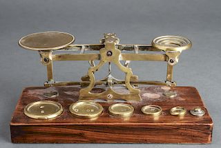 S Mordan & Co English Brass Postal Scale w Weights
