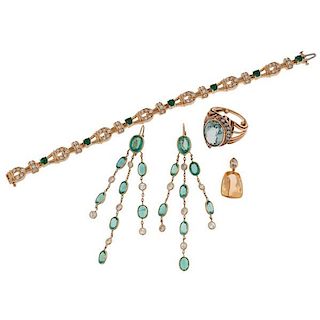 Emerald, Aquamarine and Citrine Jewelry in Karat Gold 