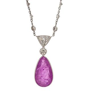 Large Ruby Pendant in White Gold with Diamonds 