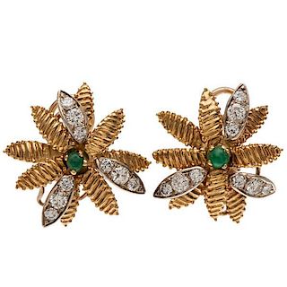 Earrings in 18 Karat Yellow Gold with Diamonds and Emeralds 