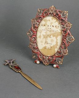 Enameled Metal Picture Frame and Letter Opener