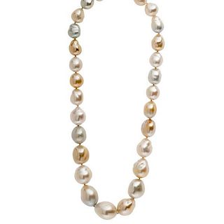 A Golden, White and Grey South Sea Pearl Necklace 