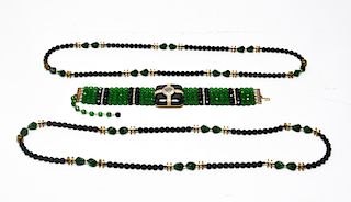 Costume Black Green Beaded Necklaces, 3