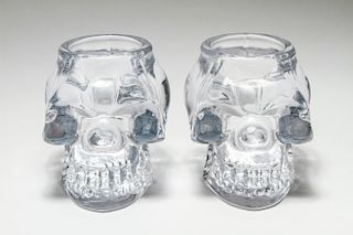 Human Skull-Form Glass Candle Votive Holders Pr