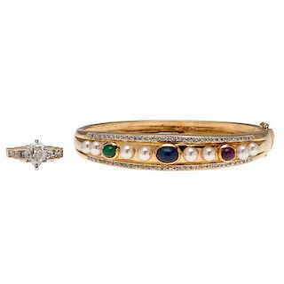 Pear-Shaped Diamond Ring PLUS an 18 Karat Bangle Bracelet 