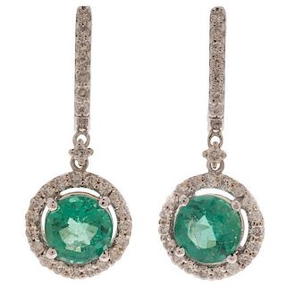 Emerald and Diamond Earrings in 14 Karat White Gold 