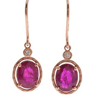 Ruby Dangle Earrings with Diamonds in Rose Gold  