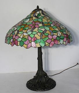 HANDEL. Bronze Tree Form Table Lamp And Shade.