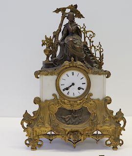 Antique Bronze And Marble Figural Clock.