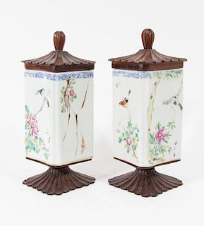 Pair 19th Century Porcelain Tea Caddies with