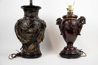 Two Japanese Bronze Lamps.