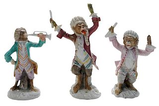 Three Porcelain Monkey Band Figures