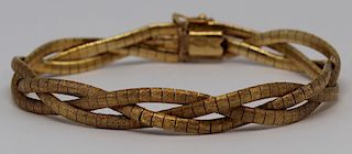 JEWELRY. Italian 18kt Gold Woven Bracelet.