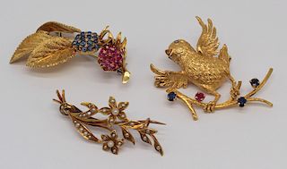 JEWELRY. Grouping of 18kt and 15ct Brooches.
