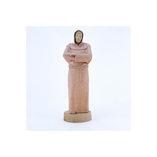 Large Vintage Pottery Figurine of a Standing Monk 