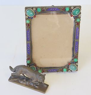 Antique Bejeweled Frame Together With A Bronze