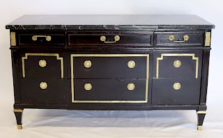 Lacquered and Gilt Metal Mounted Marbletop Chest.