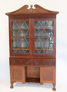 Empire Mahogany Bookcase /Cabinet with Broken Arch