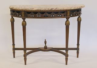 Antique Continental Carved Marbletop Demilune