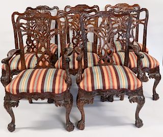 Finely Carved Set Of 8 Mahogany Chippendale