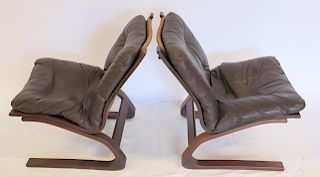 MIDCENTURY. Pair Of Rosewood And Leather Chairs