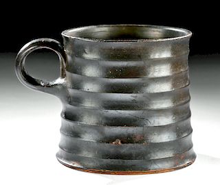 Greek Campanian Glazed Pottery Mug w/ Ribs