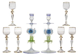 Venetian Glass Wines and Candlesticks