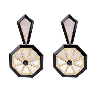 Art Deco style Diamond, Sapphire, MOP Earrings