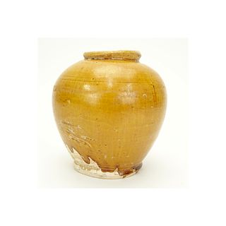 Chinese Tang Dynasty Lemon Yellow Glazed Round Vas