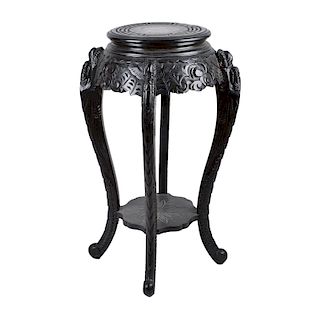 Antique Chinese Black Lacquered Pedestal Stand